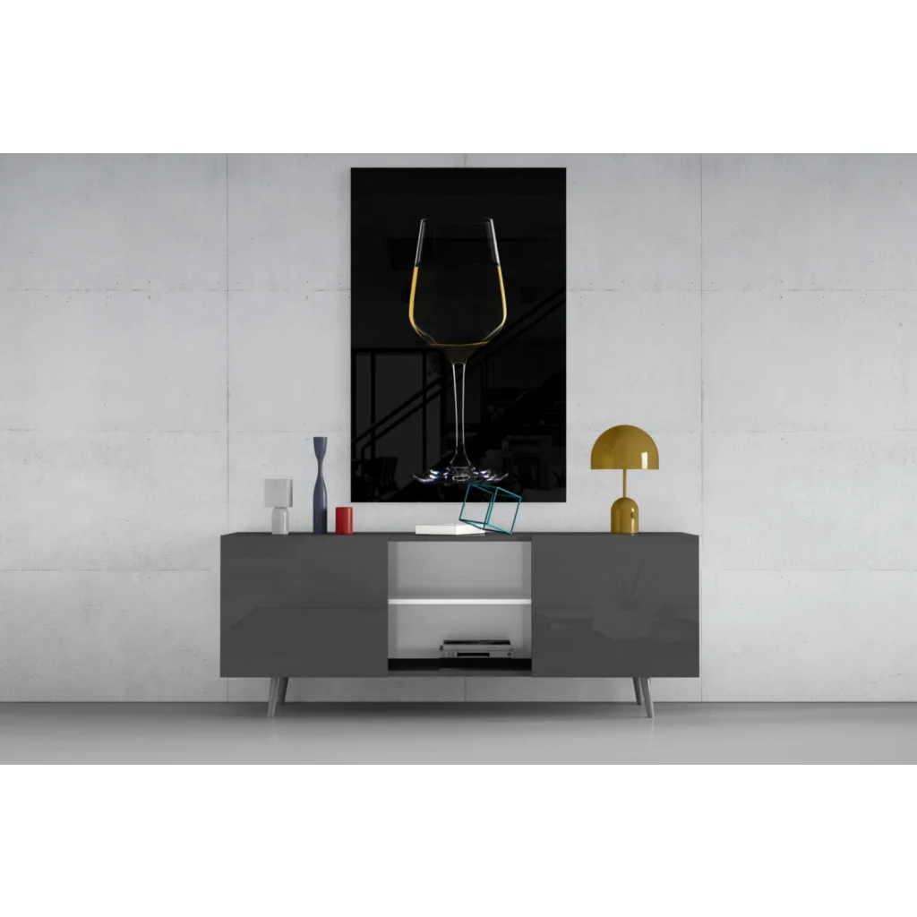 Stunning gold wine glass wall art on black canvas