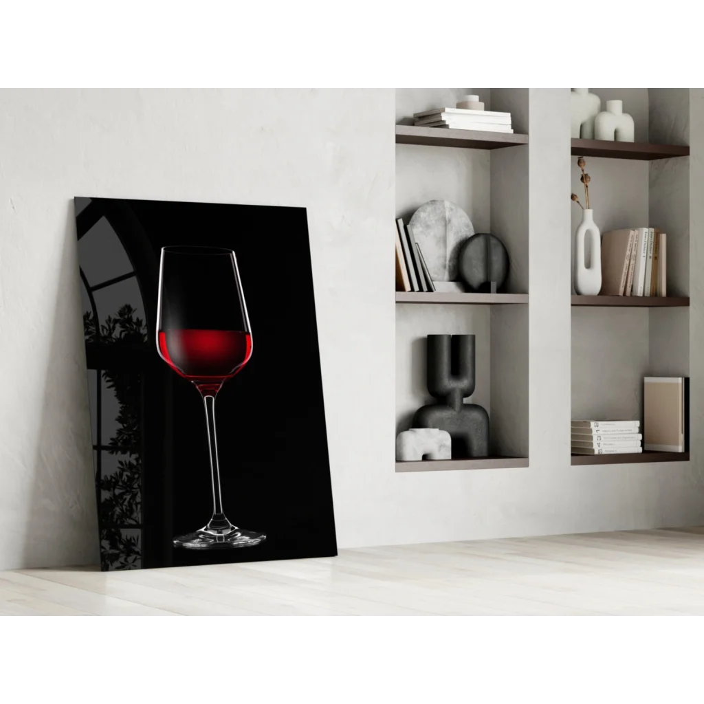 Stunning red wine glass wall art canvas print on black