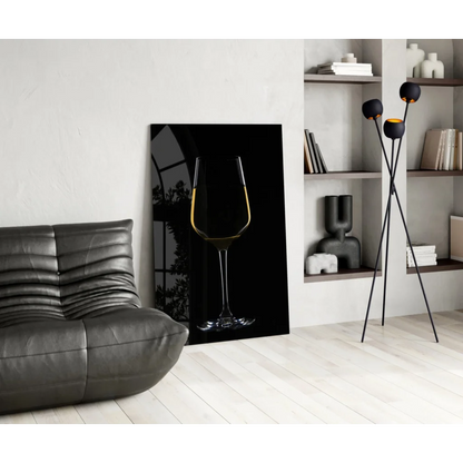Minimalist gold wine glass wall art on black canvas print