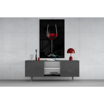 Vivid red wine glass wall art canvas print in black frame