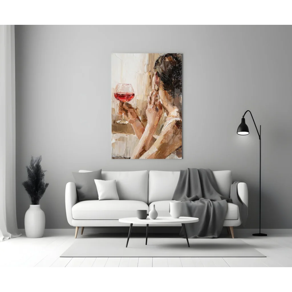 Stunning Wine Woman Glass Wall Art with Warm Earthy Tones | Modern Wall Art Decor | vintageantiquesgifts.com