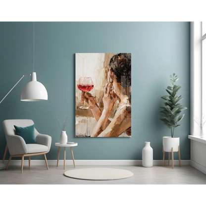 Stunning Wine Woman Glass Wall Art with Warm Earthy Tones | Contemporary Home Wall Art | vintageantiquesgifts.com