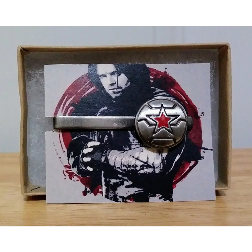 Winter Soldier tie clip with silver star and red center design