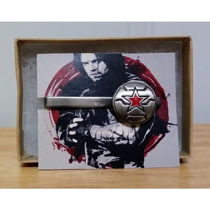 Winter Soldier tie clip with silver star and red center design