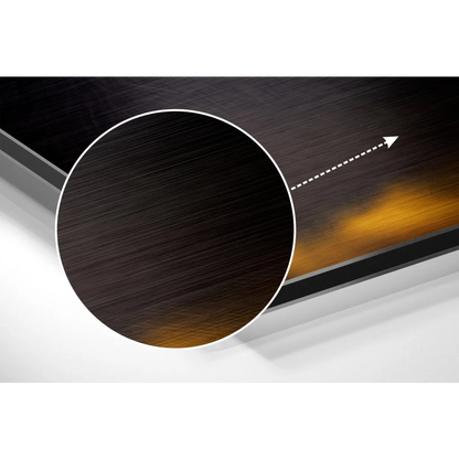 Stunning brushed aluminium dibond chimp art print in black frame with amber gradient