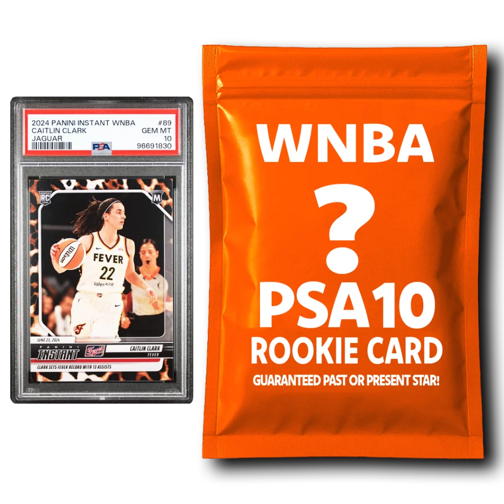 A graded WNBA rookie card of Caitlin Clark and a mystery pack from Panini Instant WNBA