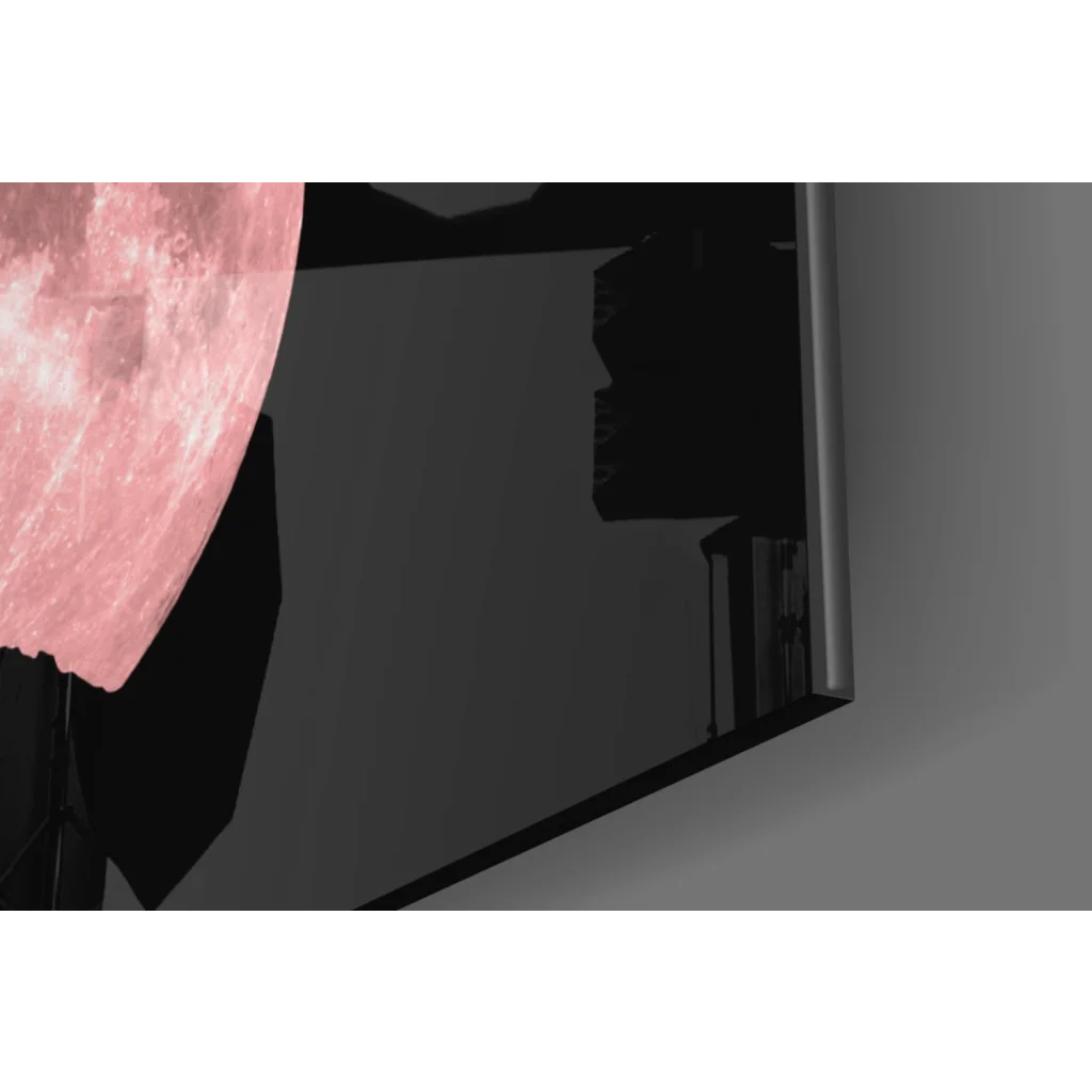 Glowing pink moon lamp in Pink Moon Howling Wolf wall art