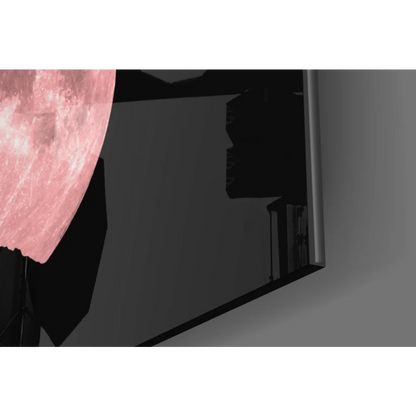 Glowing pink moon lamp in Pink Moon Howling Wolf wall art