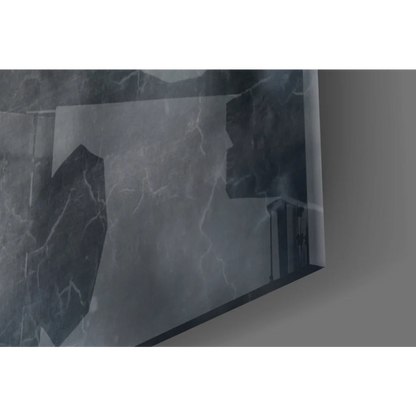 Sleek dark gray marble-patterned glass wall art print with glossy finish