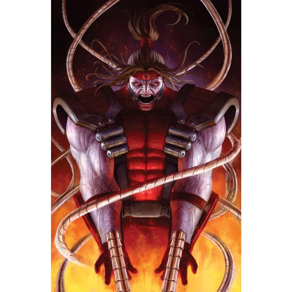 Furious heavily-muscled cybernetic warrior with glowing eyes and tentacles from Wolverine 11 Variant Comic