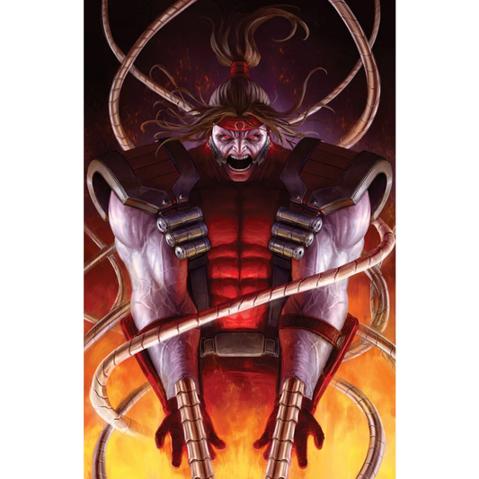 Furious heavily-muscled cybernetic warrior with glowing eyes and tentacles from Wolverine 11 Variant Comic