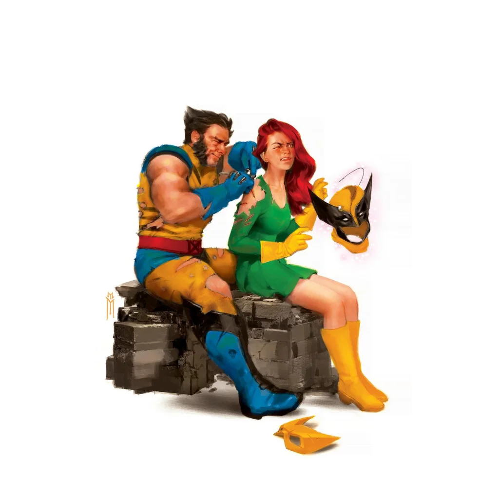 Wolverine caring for upset Jean Grey after battle on Wolverine 36 Fall Variant Cover