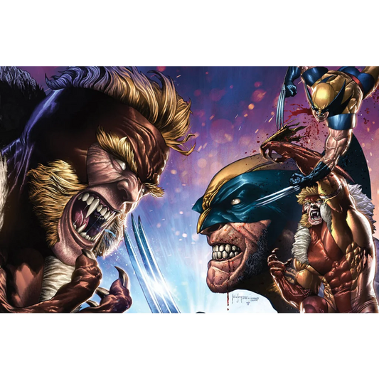 Comic book cover of Wolverine vs Sabretooth from Wolverine 47 Unknown Comics Mico Suayan exclusive epic battle