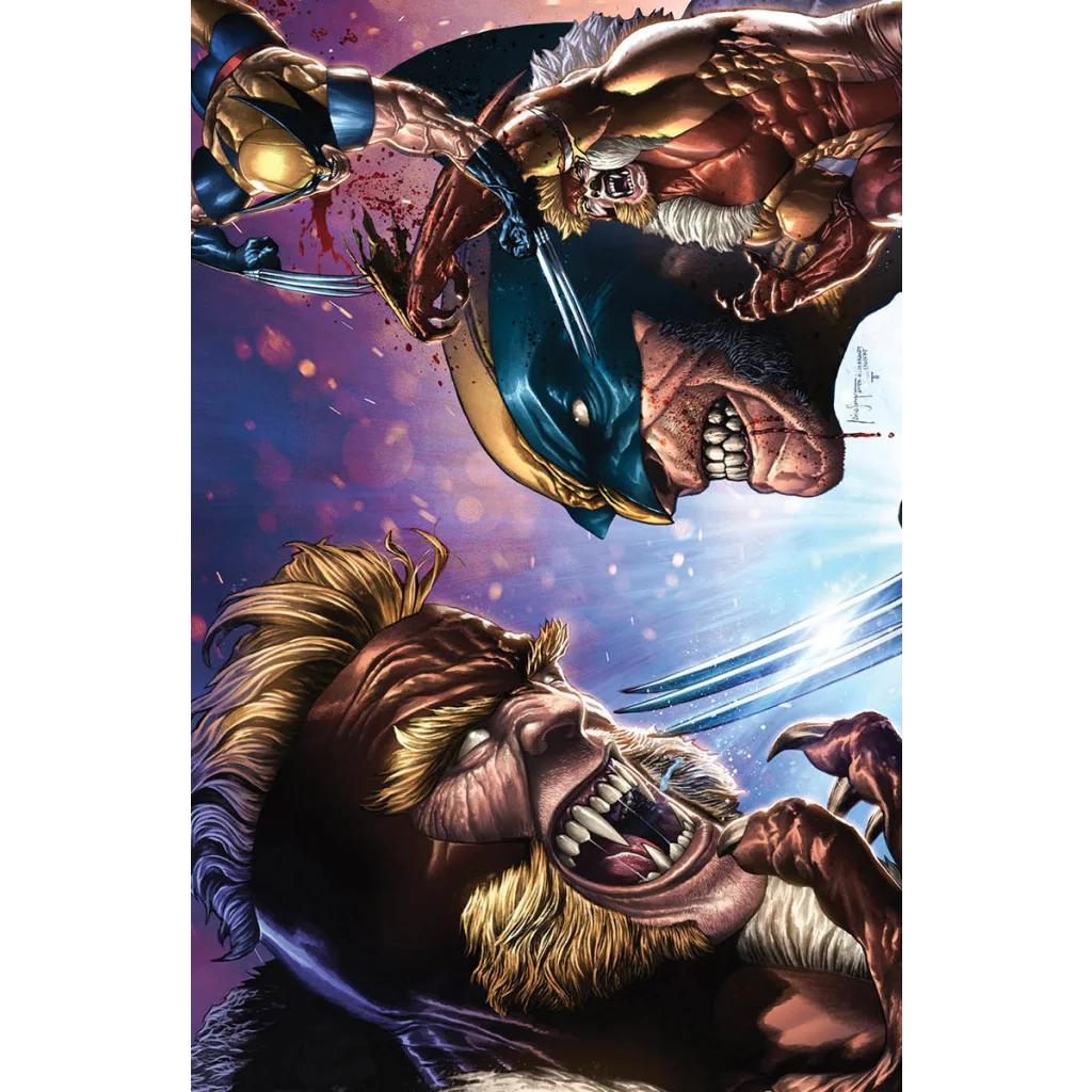 Comic book cover showing Wolverine vs Sabretooth from Wolverine 47 Unknown Comics Mico Suayan exclusive epic battle