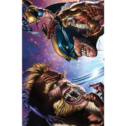 Comic book cover showing Wolverine vs Sabretooth from Wolverine 47 Unknown Comics Mico Suayan exclusive epic battle