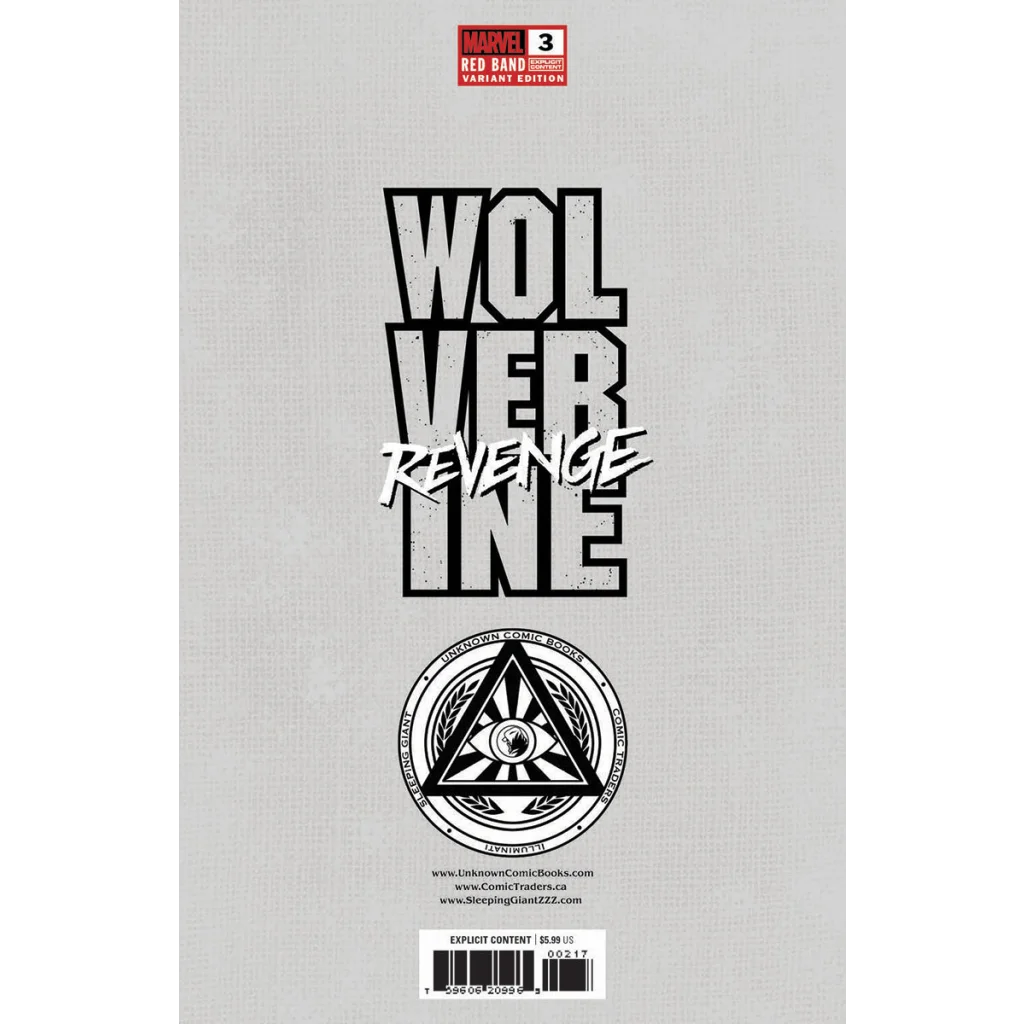 Comic book cover for Wolverine Revenge with red band and Kaare Andrews explicit content