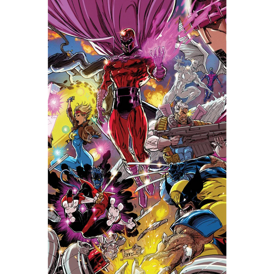 Colorful X-Men comic cover with Wolverine, Kaare Andrews, red band, explicit content