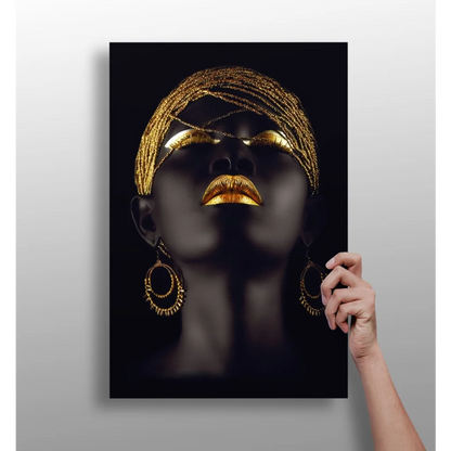 Golden Goddess woman in black-gold portrait on Insigne aluminum print