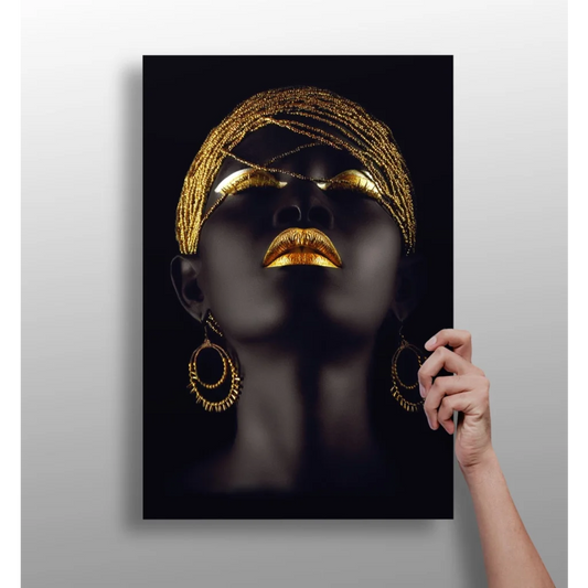 Golden Goddess woman in black-gold portrait on Insigne aluminum print