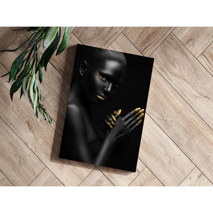 Stunning Black and Gold Woman Insigne Aluminum Print | Modern Wall Art Decor | vintageantiquesgifts.com