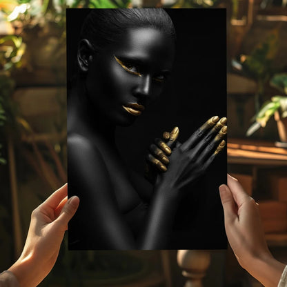Stunning black and gold woman on Insigne aluminum print