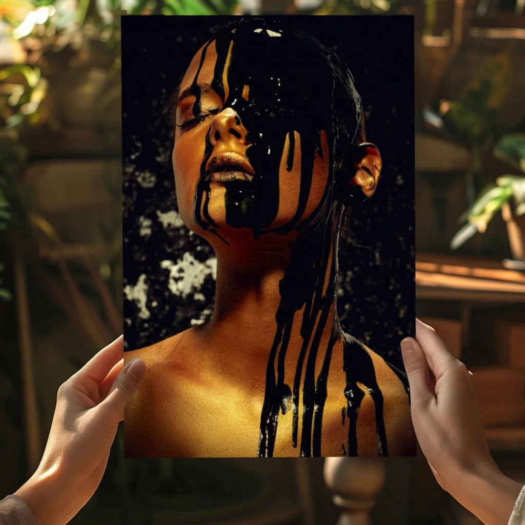 Dripping gold portrait woman on insigne aluminum prints