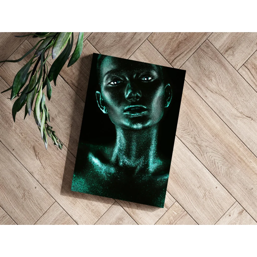 Stunning Teal Glitter Face Insigne Aluminum Prints | Modern Wall Art Decor | vintageantiquesgifts.com