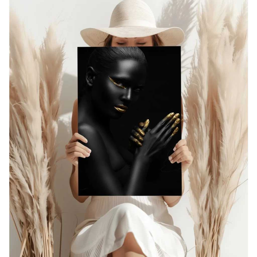 Stunning black and gold woman insigne aluminum print portrait