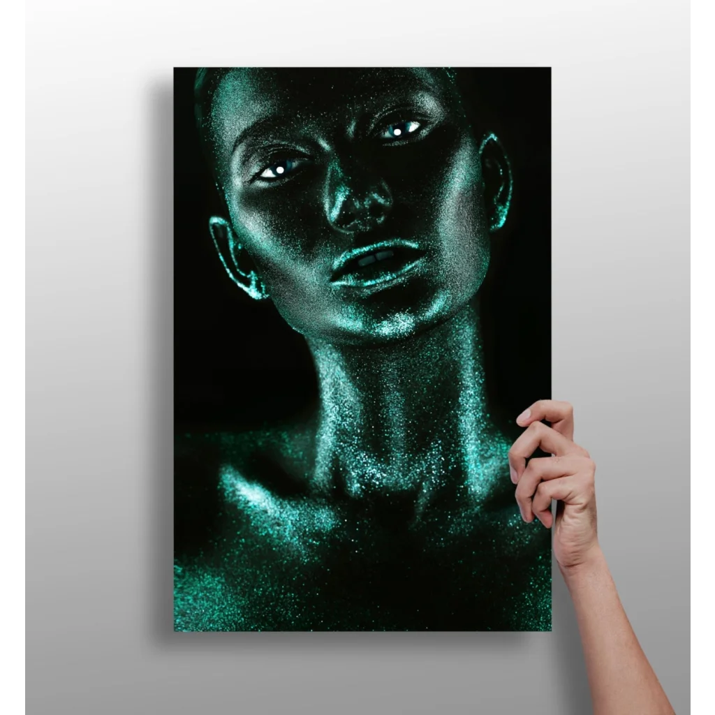 Stunning Teal Glitter Face Insigne Aluminum Prints | Insigneart USA | vintageantiquesgifts.com