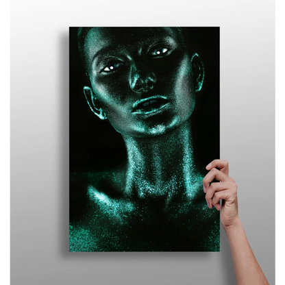 Stunning Teal Glitter Face Insigne Aluminum Prints | Insigneart USA | vintageantiquesgifts.com