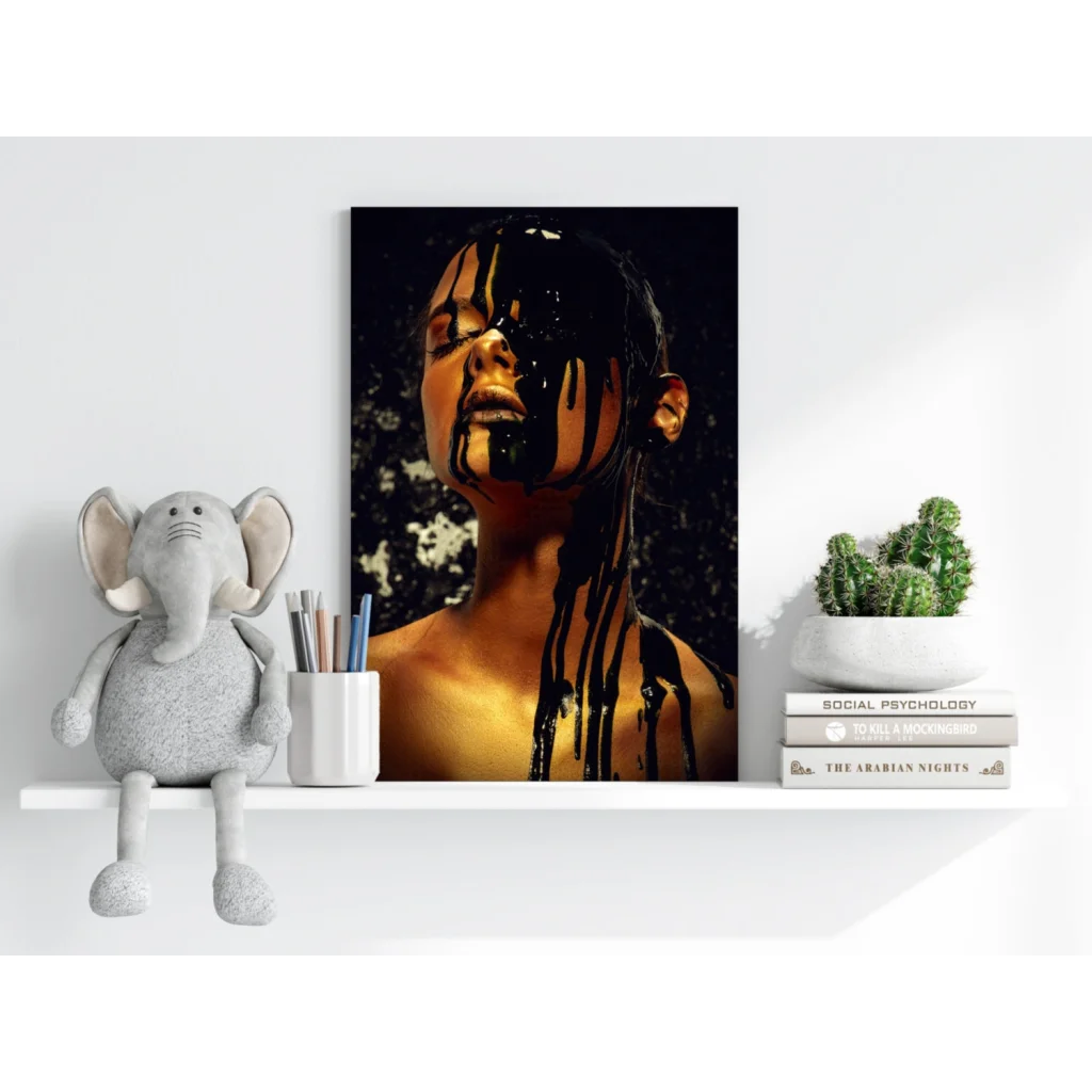 Black and gold abstract portrait on Insigne aluminum prints