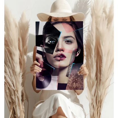 Woman holding geometric woman portrait on insigne aluminum prints