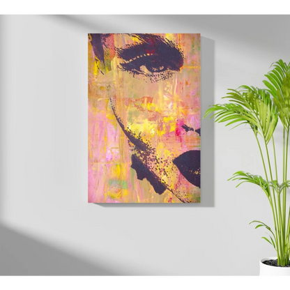 Vibrant abstract portrait on Insigne aluminum prints with bold eyes and lips