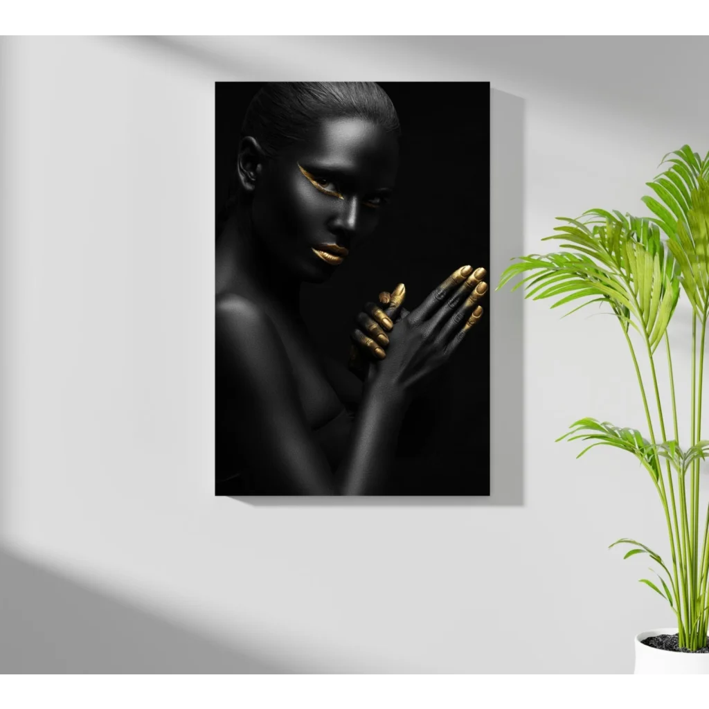 Stunning black and gold woman on Insigne aluminum print