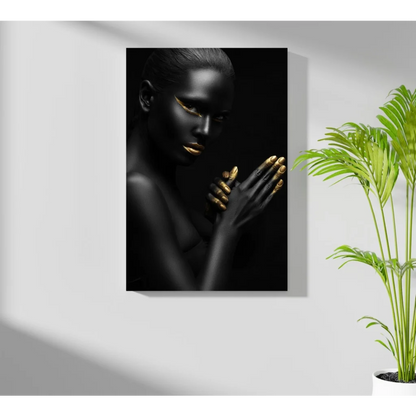 Stunning black and gold woman on Insigne aluminum print