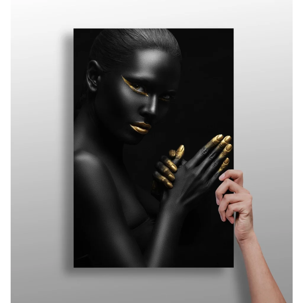 Stunning Black and Gold Woman Insigne Aluminum Print | Insigneart USA | vintageantiquesgifts.com