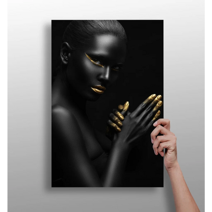 Stunning Black and Gold Woman Insigne Aluminum Print | Insigneart USA | vintageantiquesgifts.com