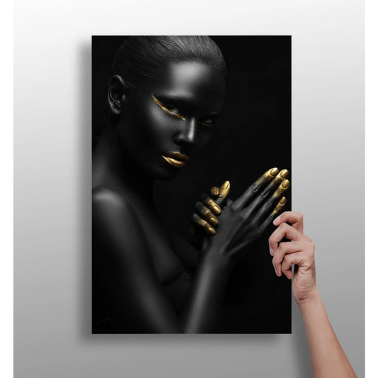 Stunning Black and Gold Woman Insigne Aluminum Print | Insigneart USA | vintageantiquesgifts.com