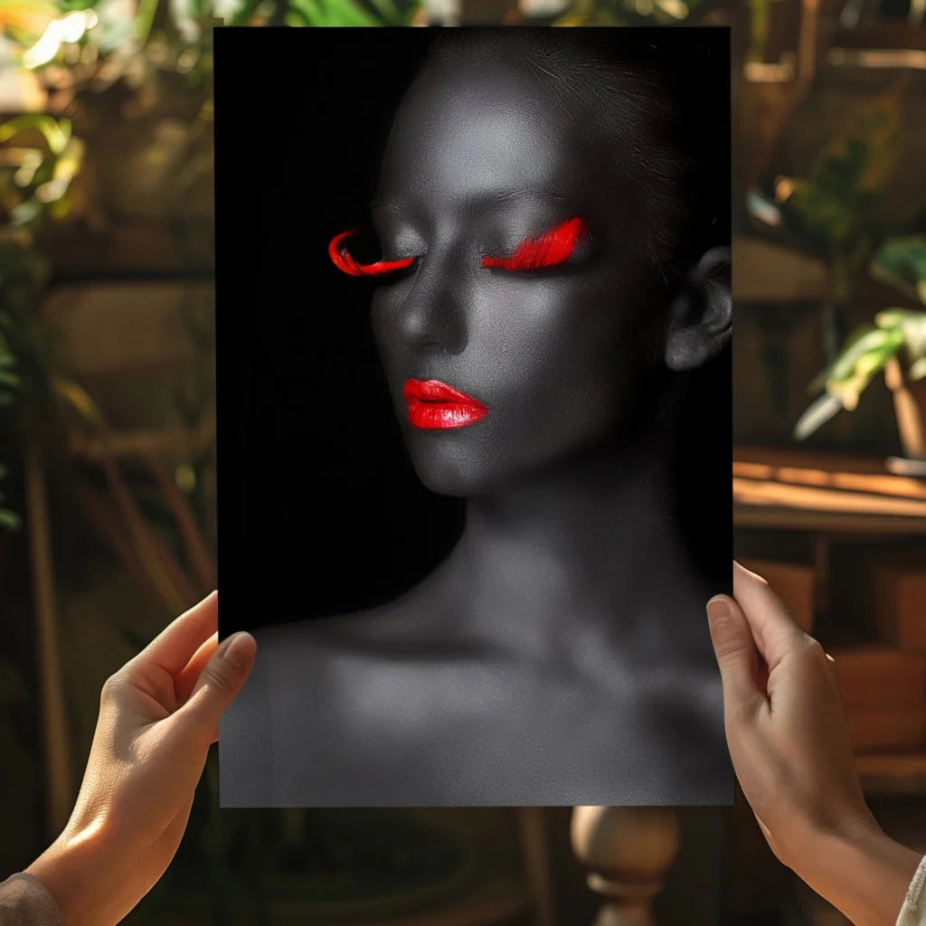 Spicy red lips portrait on insigne aluminum print