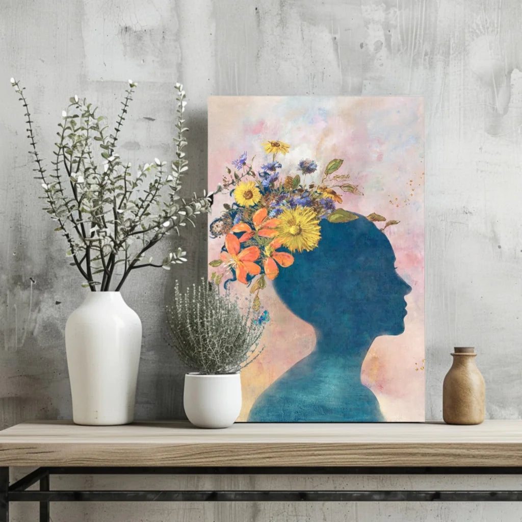 Floral Silhouette Insigne Aluminum Prints for Your Wall | Glass Wall Art Print | vintageantiquesgifts.com