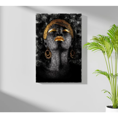 Golden Goddess Insigne aluminum print of abstract woman in gold headwrap