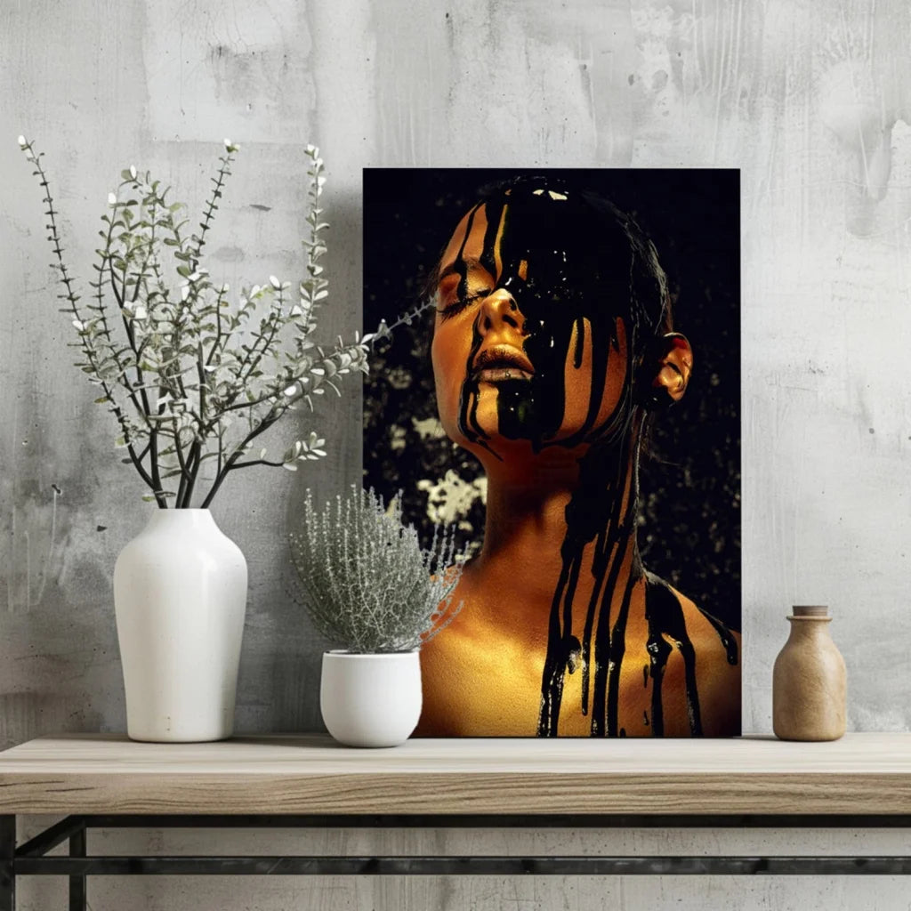 Dripping Gold Portrait Insigne Aluminum Prints | Glass Wall Art Print | vintageantiquesgifts.com