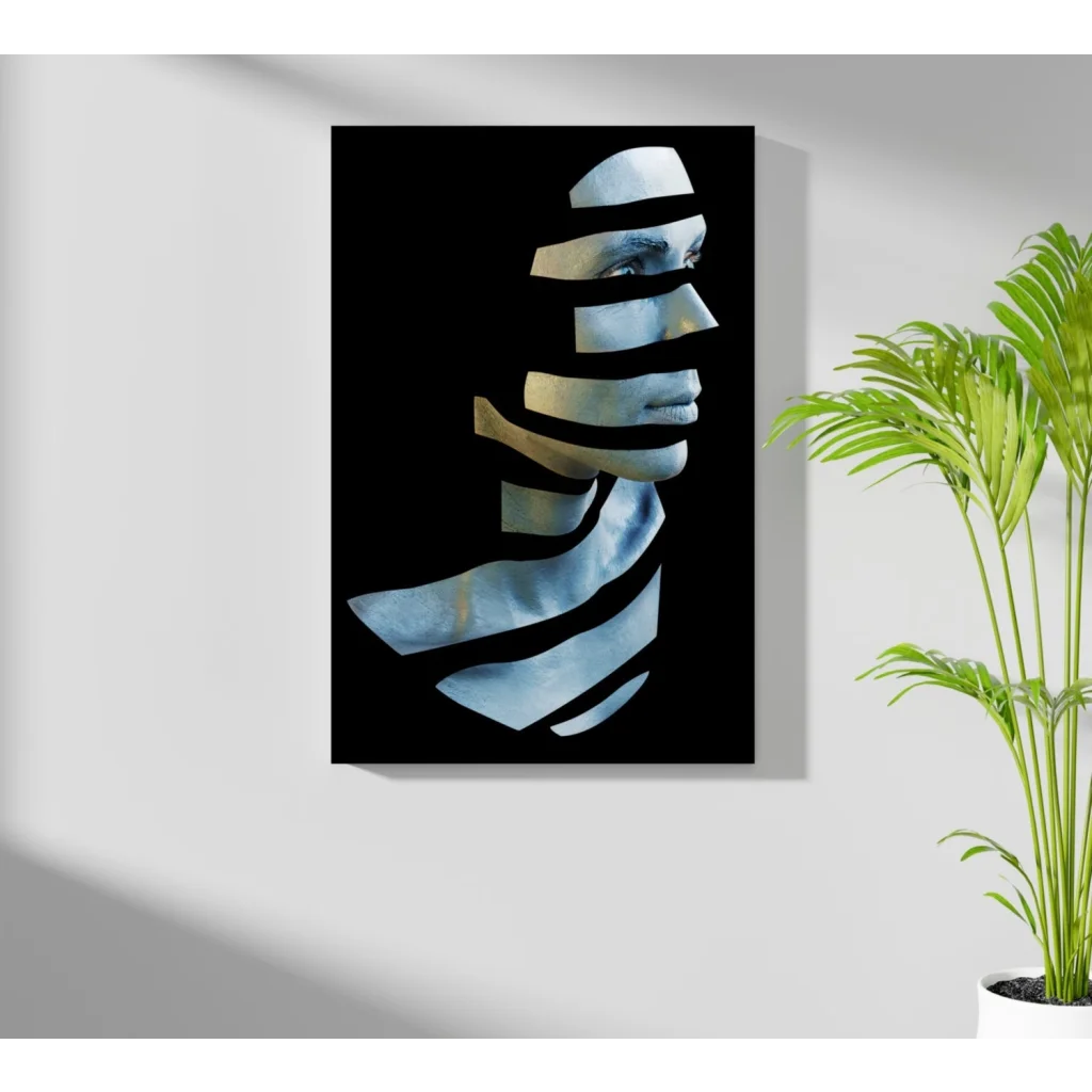 Stylized black canvas geometric portrait in white gray for Insigne aluminum prints