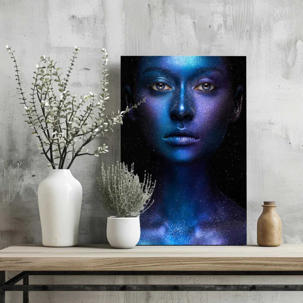 Cosmic galaxy woman face on insigne aluminum prints