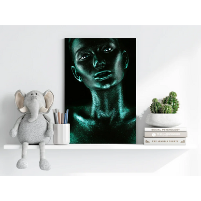 Stunning teal glitter face on insigne aluminum print