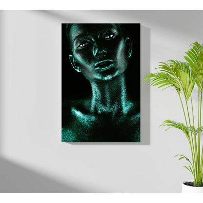 Stunning teal glitter face on insigne aluminum print