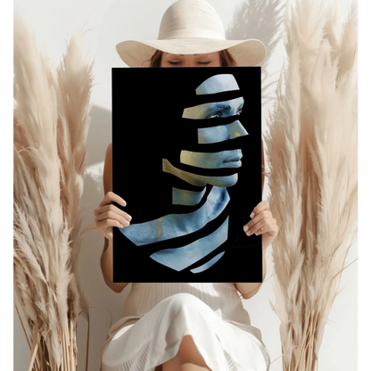 Striking blue and white geometric portrait on Insigne aluminum prints