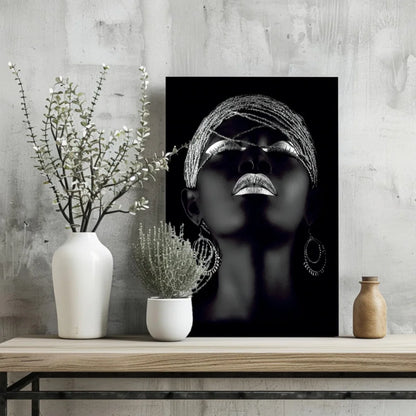 Stunning silver accent woman portrait on Insigne aluminum prints
