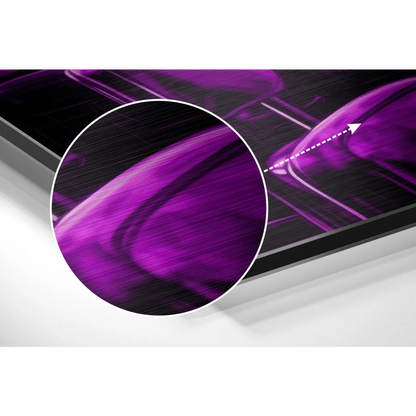 Vibrant purple abstract on brushed aluminium dibond in sleek black frame