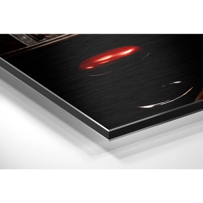 Glowing red alien egg on brushed aluminium dibond print